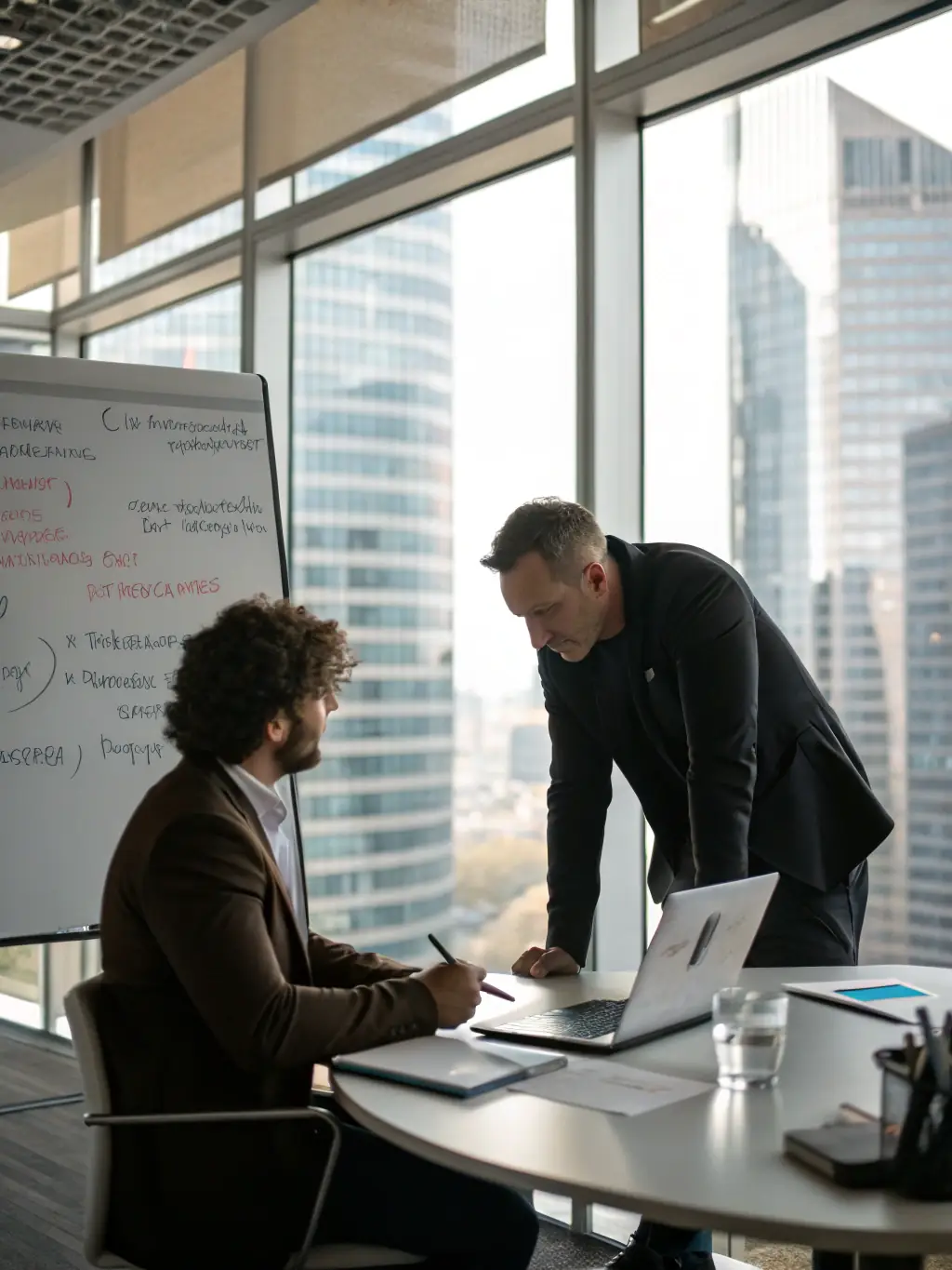 A mentor guiding a client through a strategic planning session, using visual aids and collaborative tools to map out a clear roadmap for success.